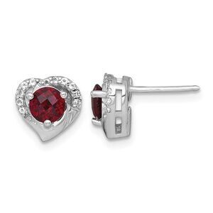 1.28 Carat (ctw) Garnet and White Topaz Heart Button Earrings Sterling Silver
